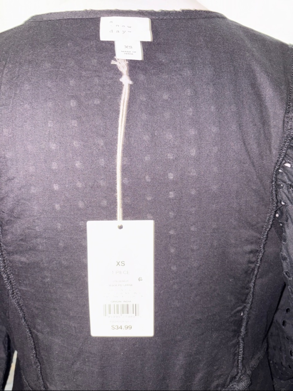 NWT A New Day  Black Eyelet V-Neck Puff Sleeve Midi Dress - Picture 9 of 12